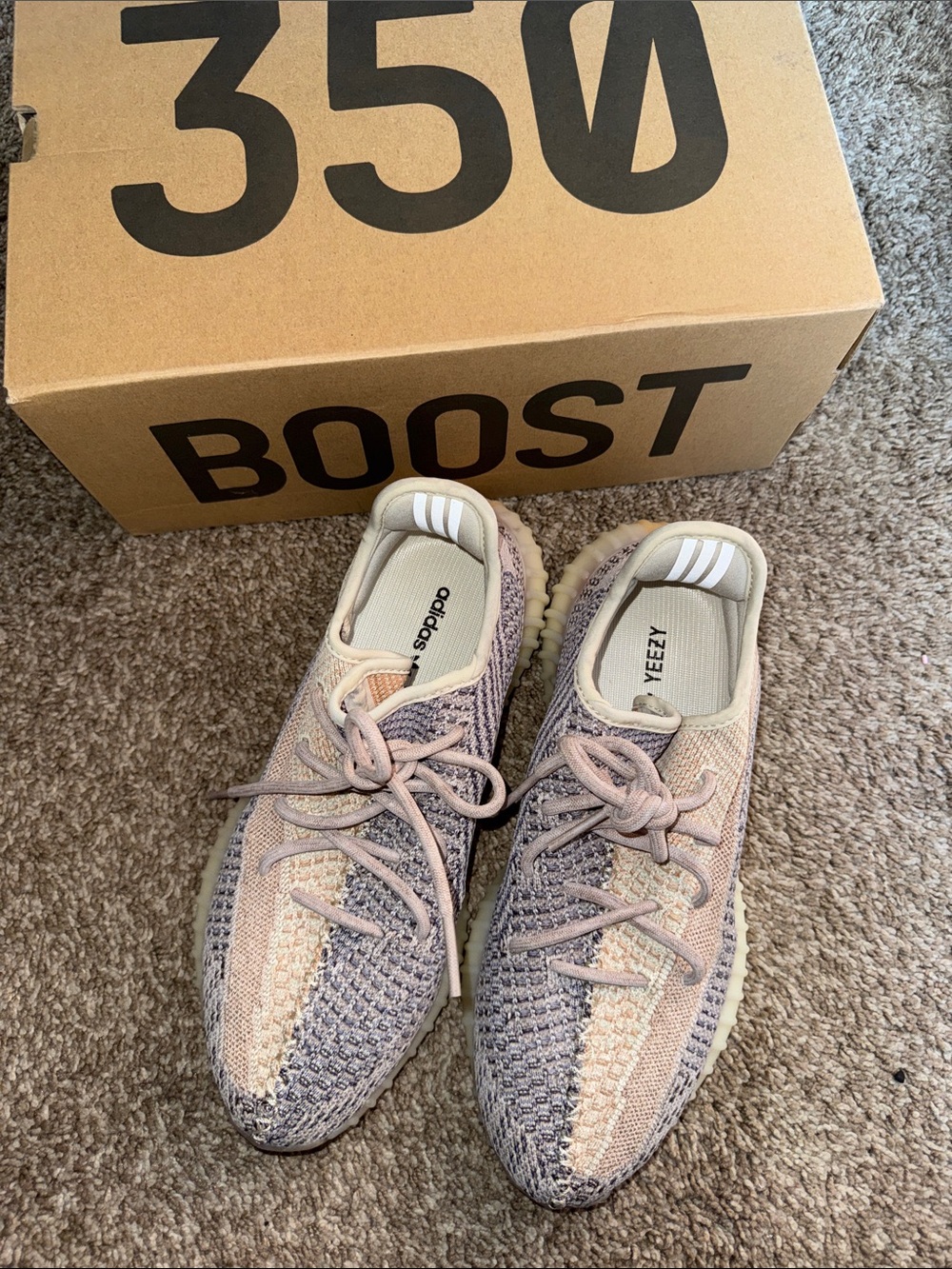 Yeezy Boost 350 V2 Pink and Taupe Knit Sneakers
